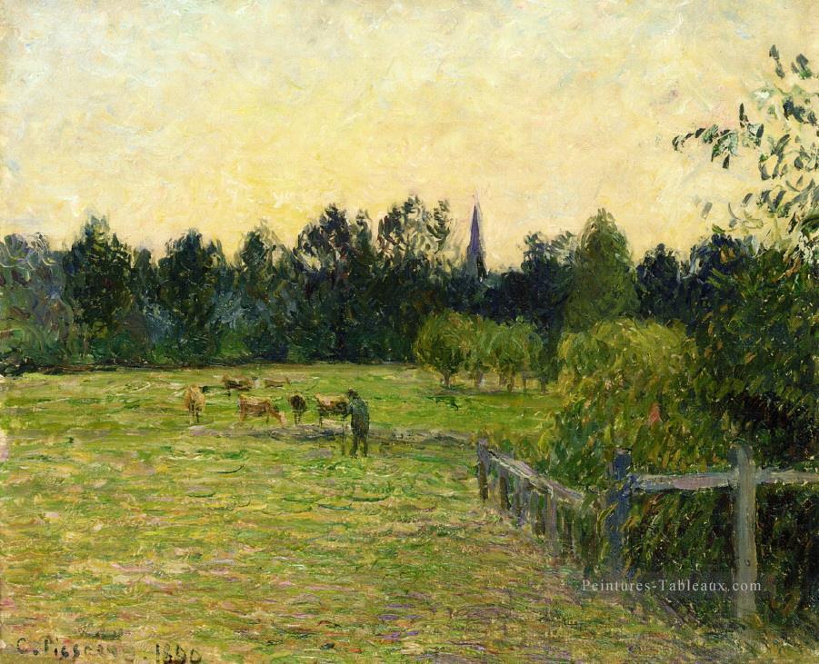vacher dans un champ à eragny 1890 Camille Pissarro Peintures à l'huile
